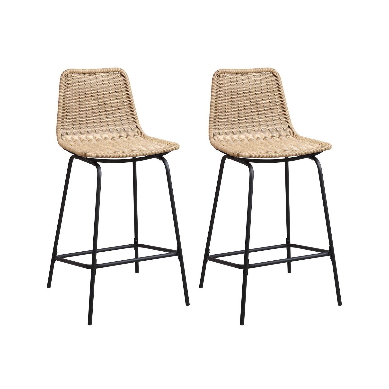 Lot de 2 tabourets d'ilot et bar 65 cm en métal et rotin synthétique