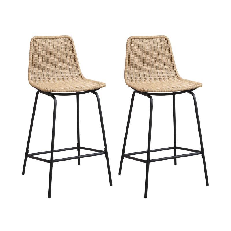 Lot de 2 tabourets d'ilot et bar 65 cm en métal et rotin synthétique