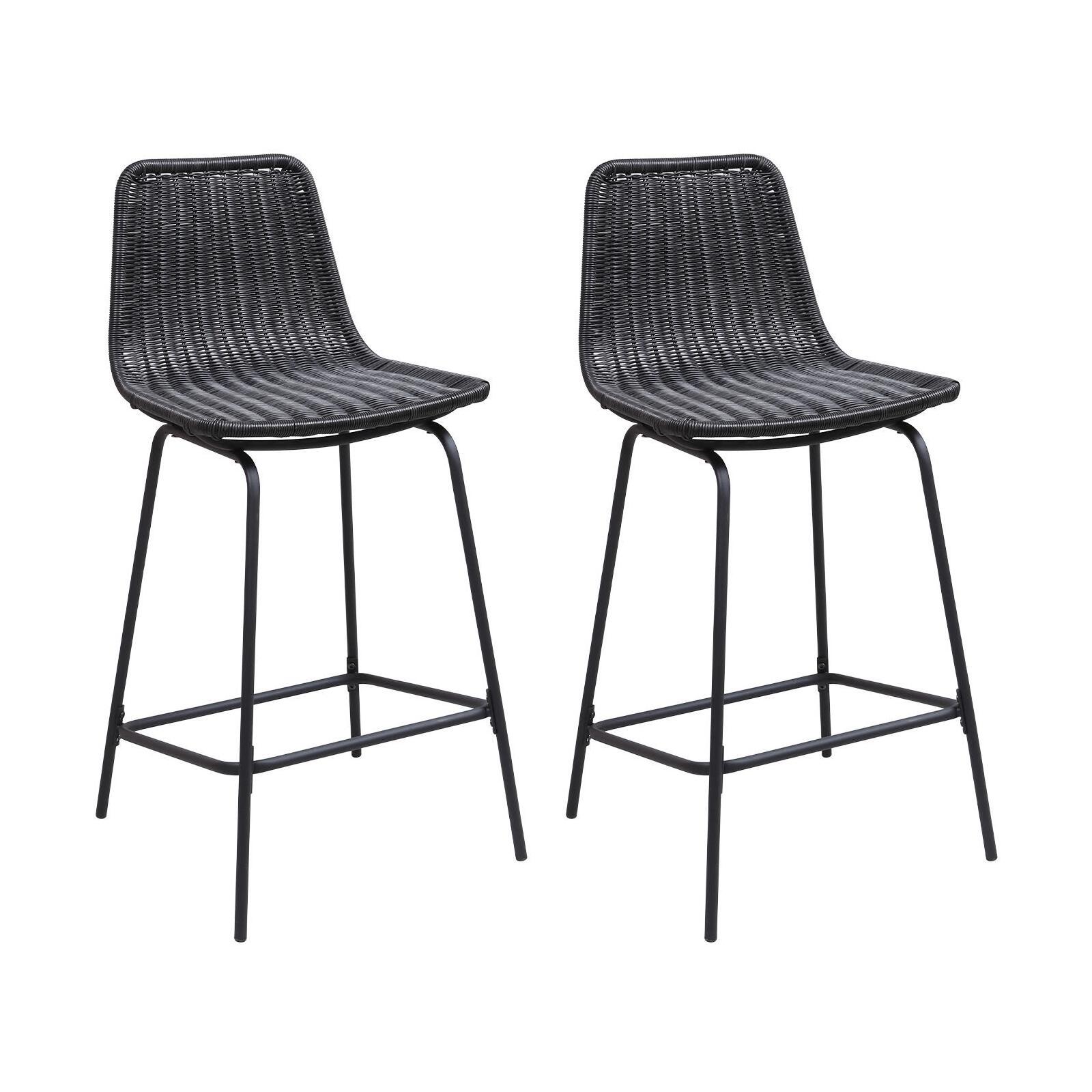 Lot de 2 tabourets d'ilot et bar 65 cm en métal et rotin synthétique
