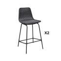 Lot de 2 tabourets d'ilot et bar 65 cm en métal et rotin synthétique