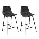 Lot de 2 tabourets de bar et d'ilot 65 cm en rotin synthétique noir et métal