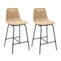 Lot de 2 tabourets de bar et d'ilot 65 cm en rotin synthétique noir et métal