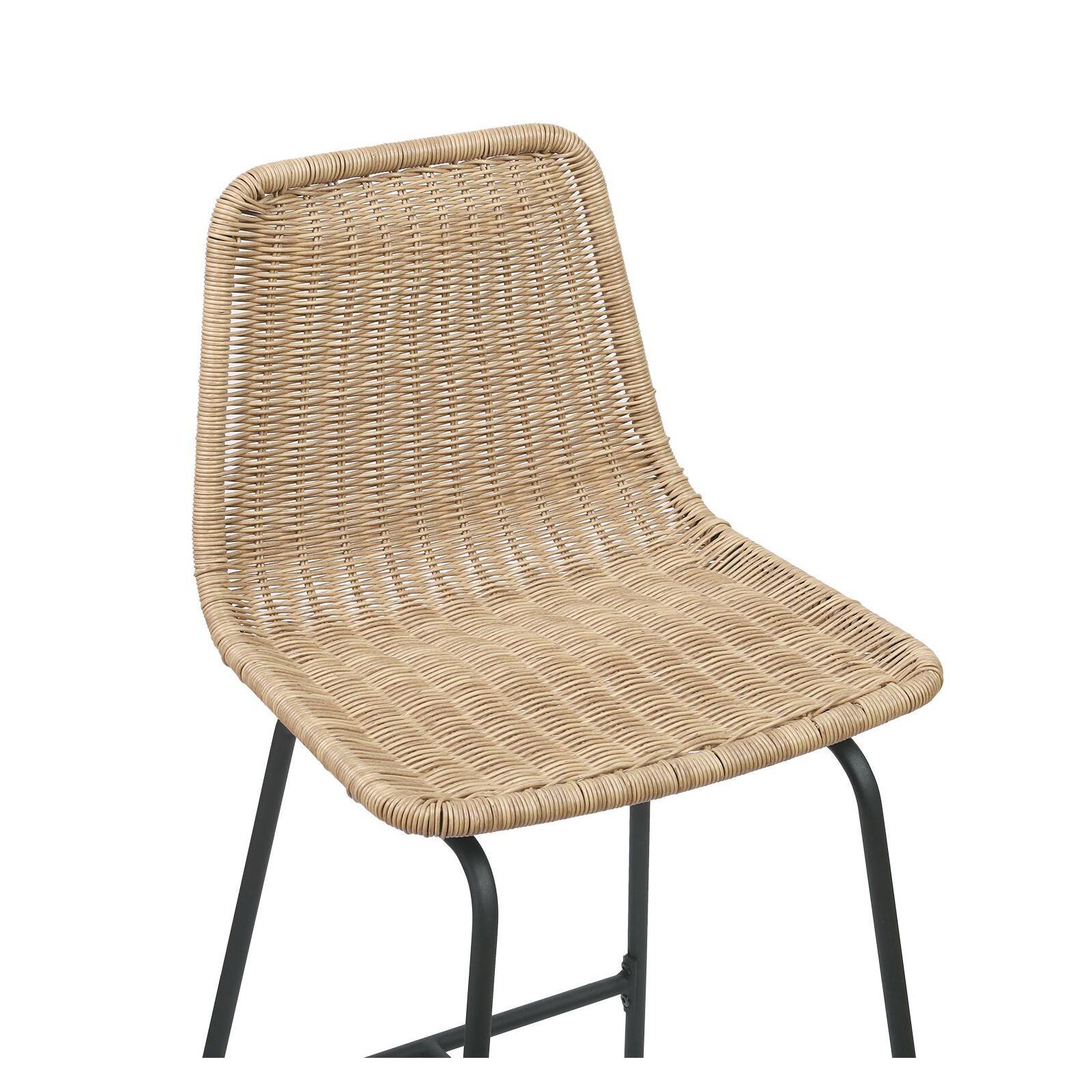 Lot de 2 tabourets de bar et d'ilot 65 cm en rotin synthétique noir et métal