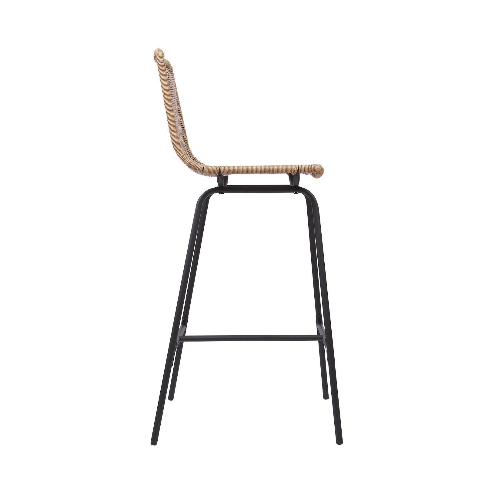 Lot de 2 tabourets de bar et d'ilot 65 cm en rotin synthétique noir et métal