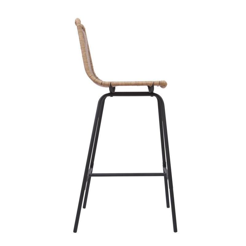 Lot de 2 tabourets de bar et d'ilot 65 cm en rotin synthétique noir et métal
