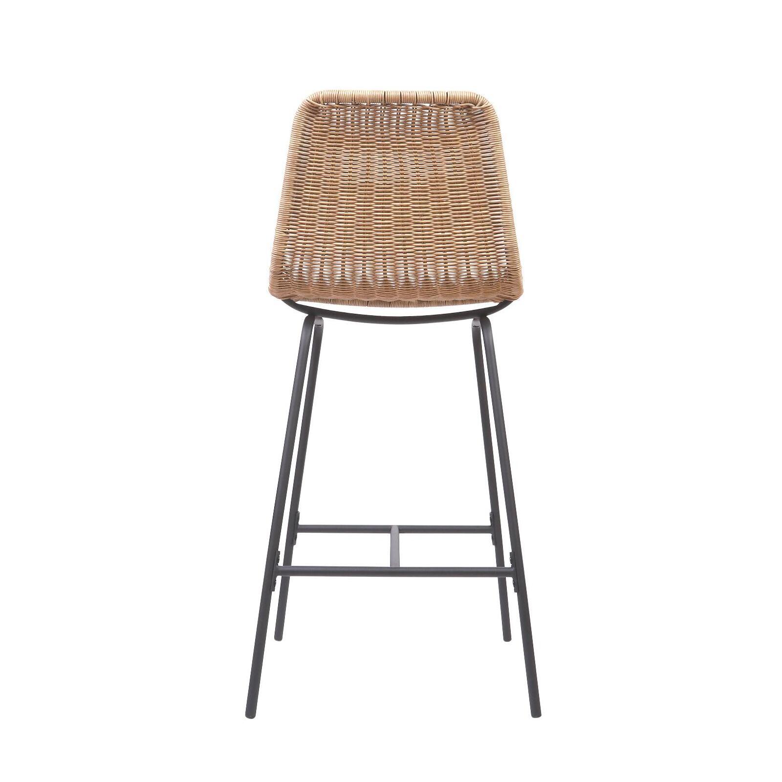 Lot de 2 tabourets de bar et d'ilot 65 cm en rotin synthétique noir et métal