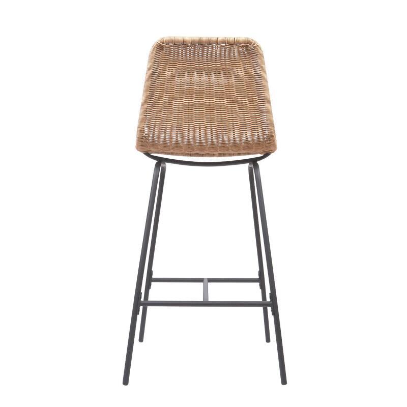 Lot de 2 tabourets de bar et d'ilot 65 cm en rotin synthétique noir et métal