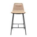Lot de 2 tabourets de bar et d'ilot 65 cm en rotin synthétique noir et métal