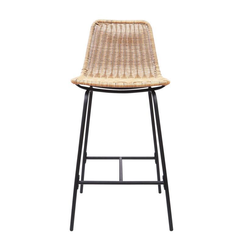 Lot de 2 tabourets de bar et d'ilot 65 cm en rotin synthétique noir et métal