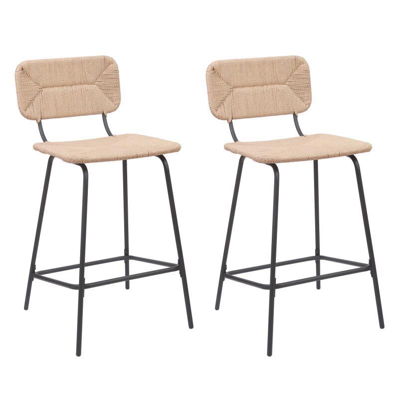 Lot de 2 tabourets d'ilot et bar 65 cm en rotin synthétique et métal