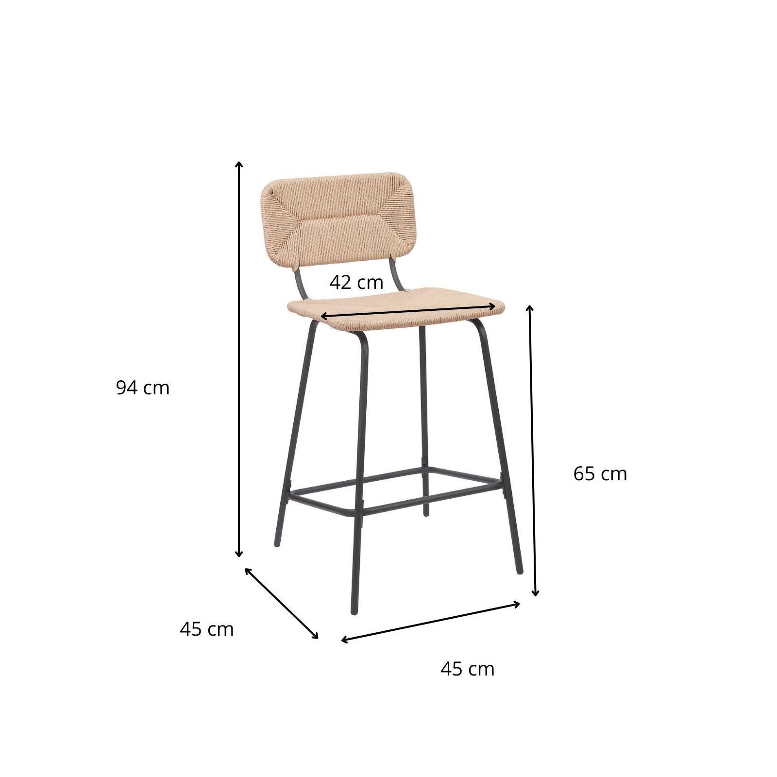 Lot de 2 tabourets d'ilot et bar 65 cm en rotin synthétique et métal