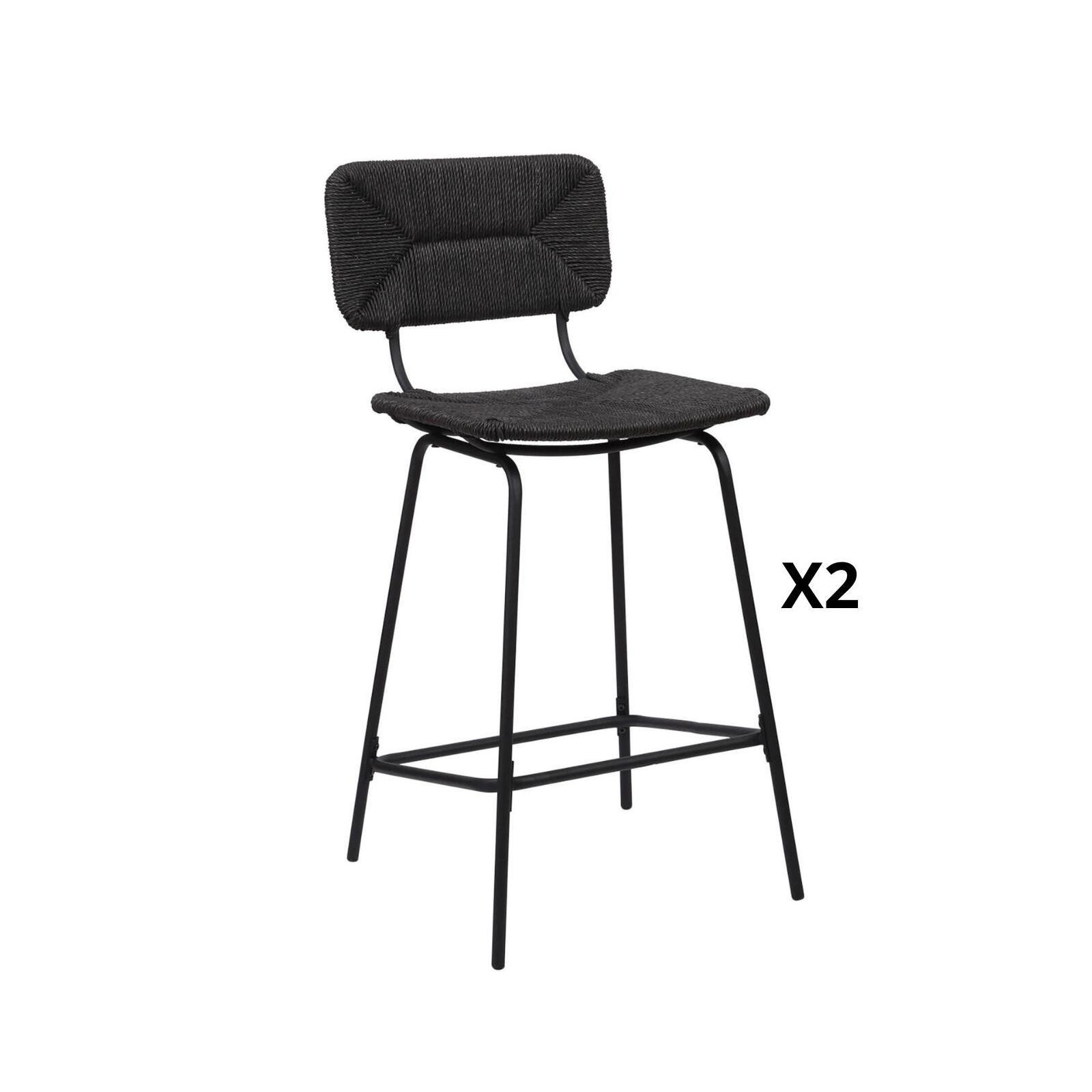 Lot de 2 tabourets d'ilot et bar 65 cm en rotin synthétique et métal