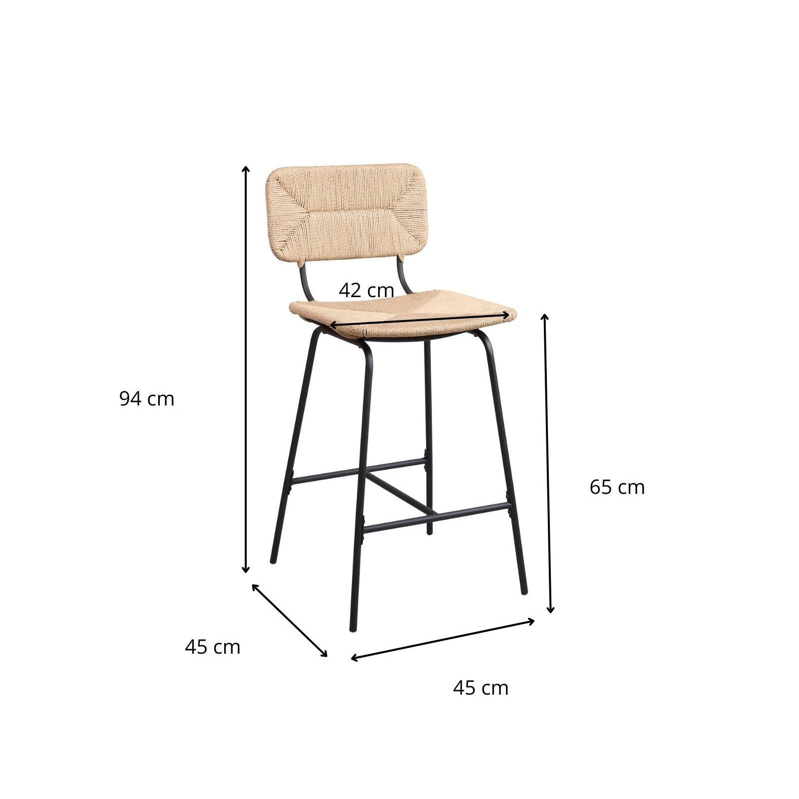 Lot de 2 tabourets de bar et d'ilot 65 cm en rotin synthétique et métal