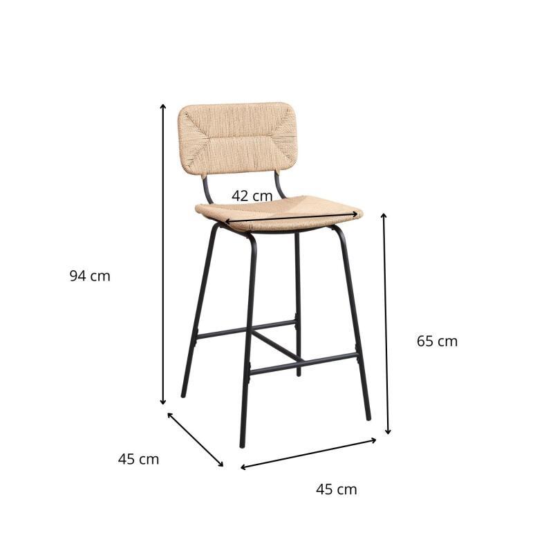Lot de 2 tabourets de bar et d'ilot 65 cm en rotin synthétique et métal