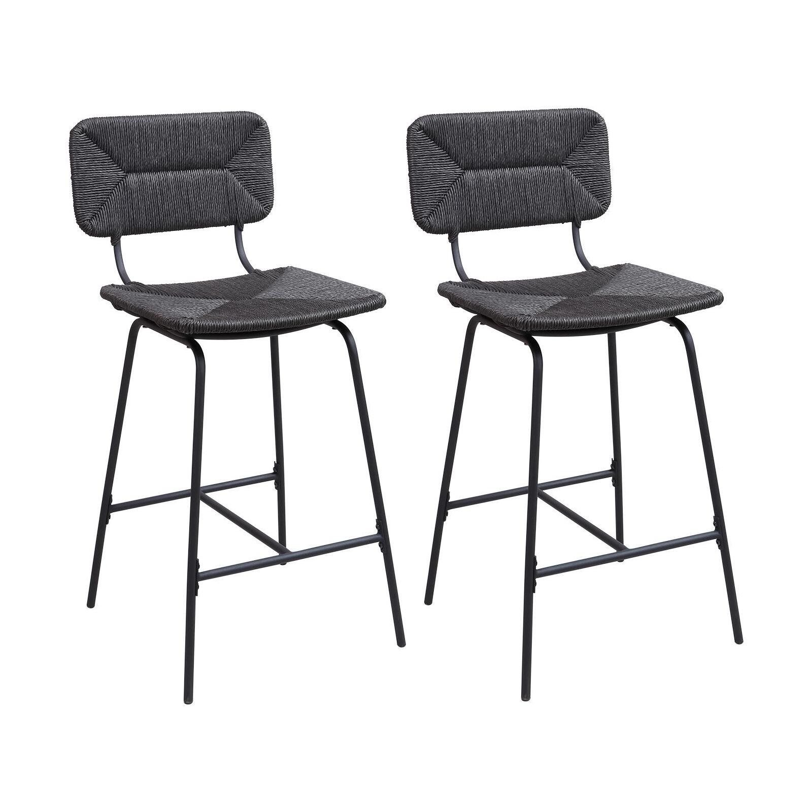 Lot de 2 tabourets de bar et d'ilot 65 cm en rotin synthétique et métal