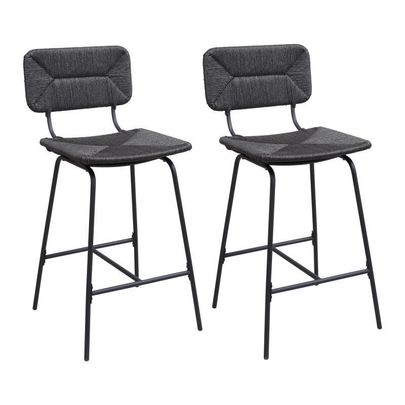 Lot de 2 tabourets de bar et d'ilot 65 cm en rotin synthétique et métal