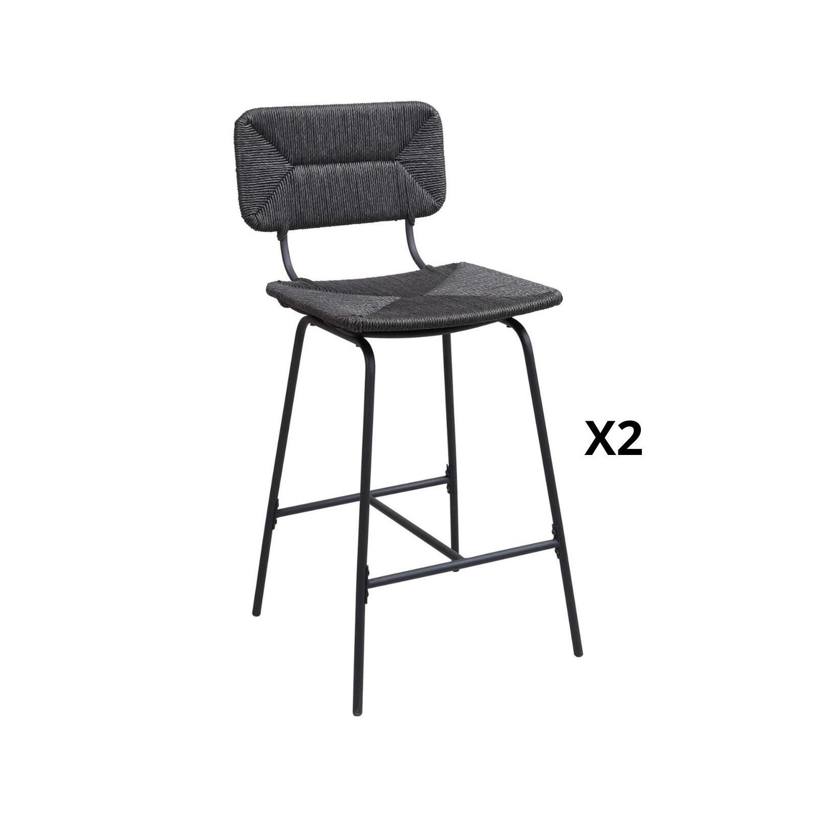 Lot de 2 tabourets de bar et d'ilot 65 cm en rotin synthétique et métal