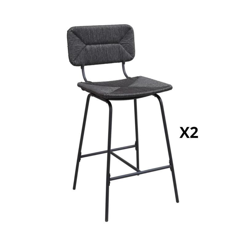 Lot de 2 tabourets de bar et d'ilot 65 cm en rotin synthétique et métal