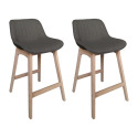 Lot de 2 chaises d'ilot et bar 65 cm en chêne et assise tissu gris clair