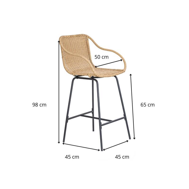 Lot de 2 chaises de bar et d'ilot 65 cm en rotin synthétique et métal