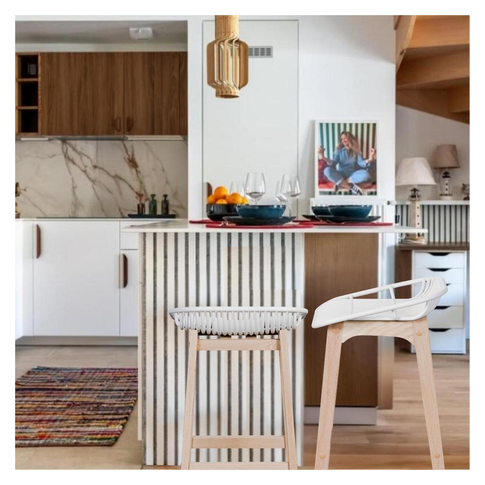 Lot de chaises d'îlot et bar en chêne et assise plastique 65cm