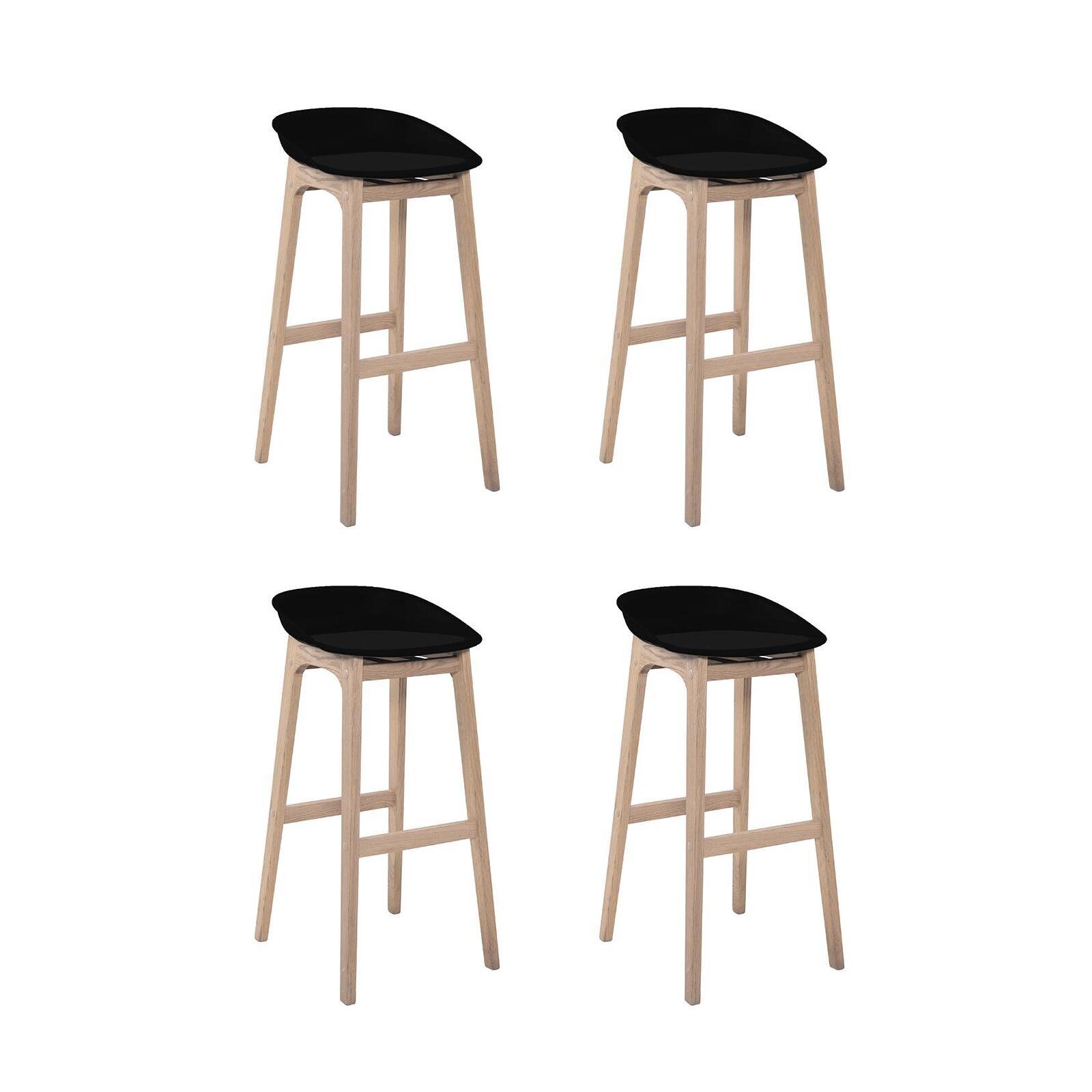 Lot de 4 tabourets de bar 75 cm en chêne et assise blanche
