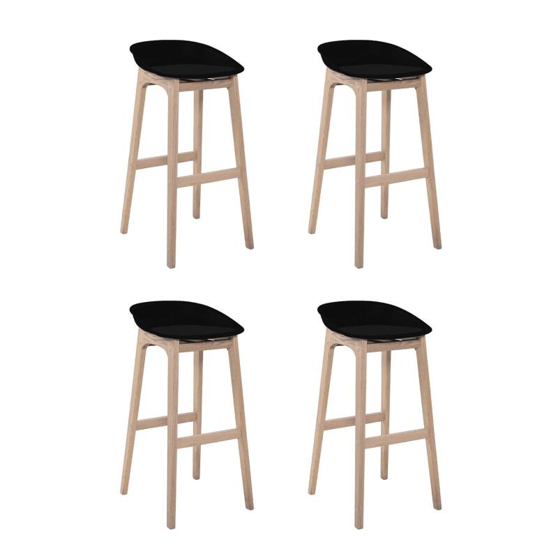 Lot de 4 tabourets de bar 75 cm en chêne et assise blanche