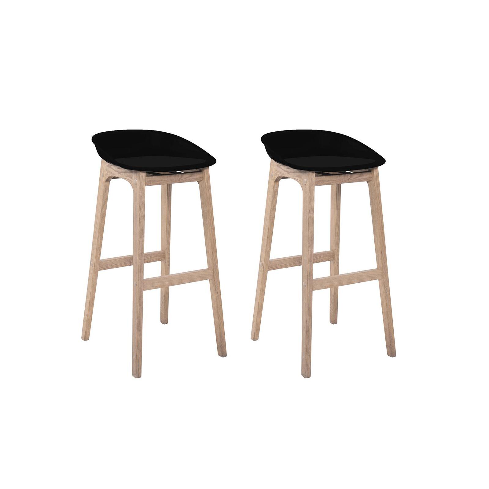 Lot de 4 tabourets de bar 75 cm en chêne et assise blanche