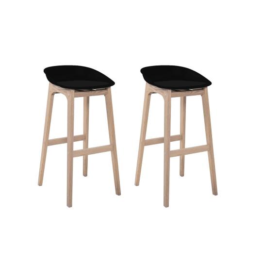 Lot de 4 tabourets de bar 75 cm en chêne et assise blanche