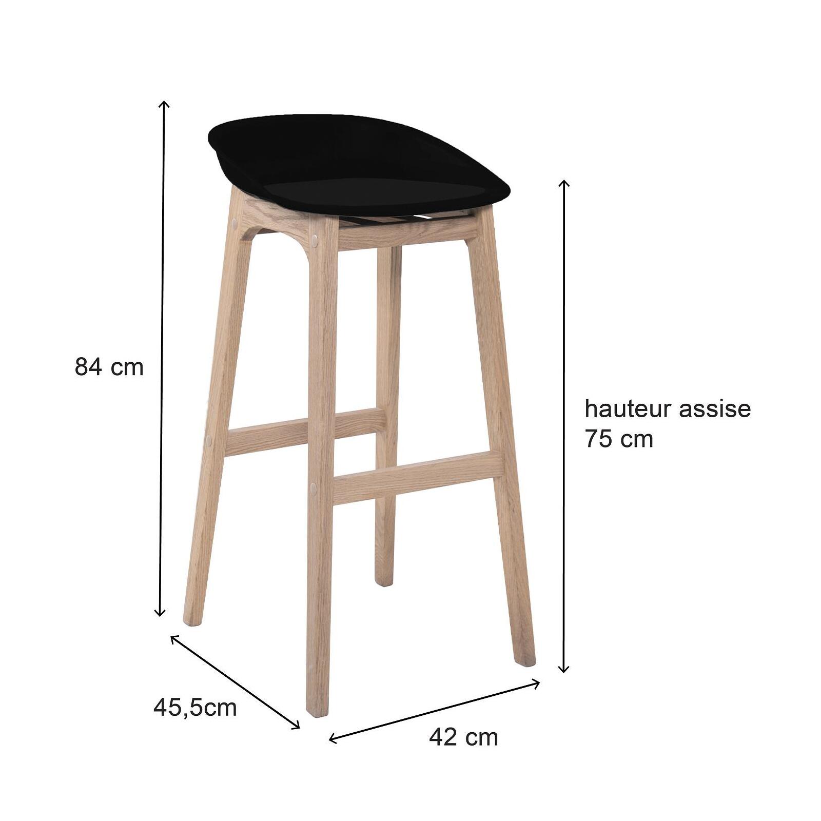 Lot de 4 tabourets de bar 75 cm en chêne et assise blanche