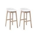 Lot de 4 tabourets de bar 75 cm en chêne et assise blanche