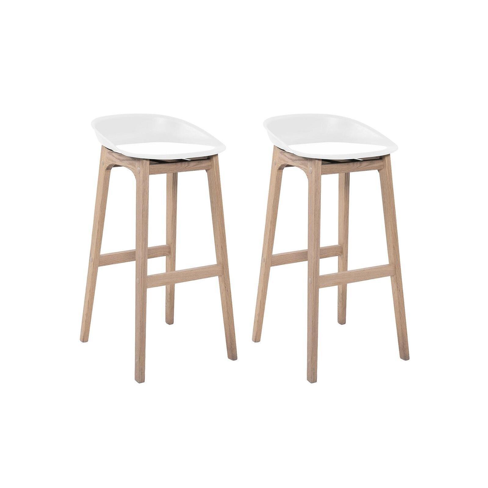 Lot de 4 tabourets de bar 75 cm en chêne et assise blanche