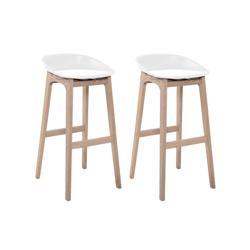 Lot de 4 tabourets de bar 75 cm en chêne et assise blanche