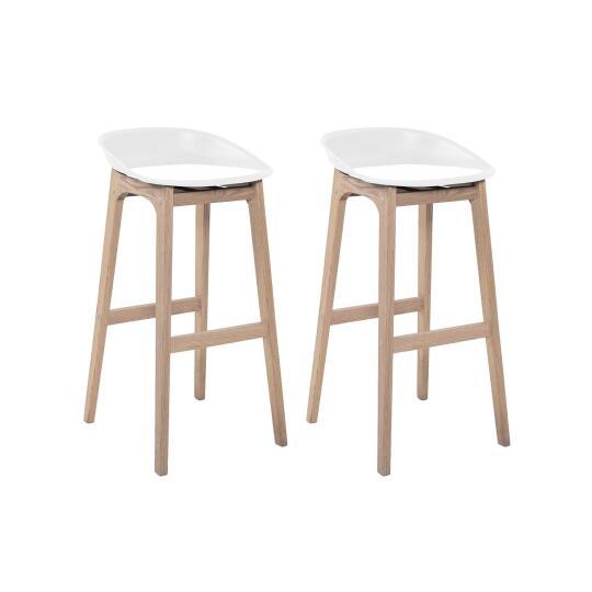 Lot de 4 tabourets de bar 75 cm en chêne et assise blanche