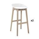 Lot de 4 tabourets de bar 75 cm en chêne et assise blanche