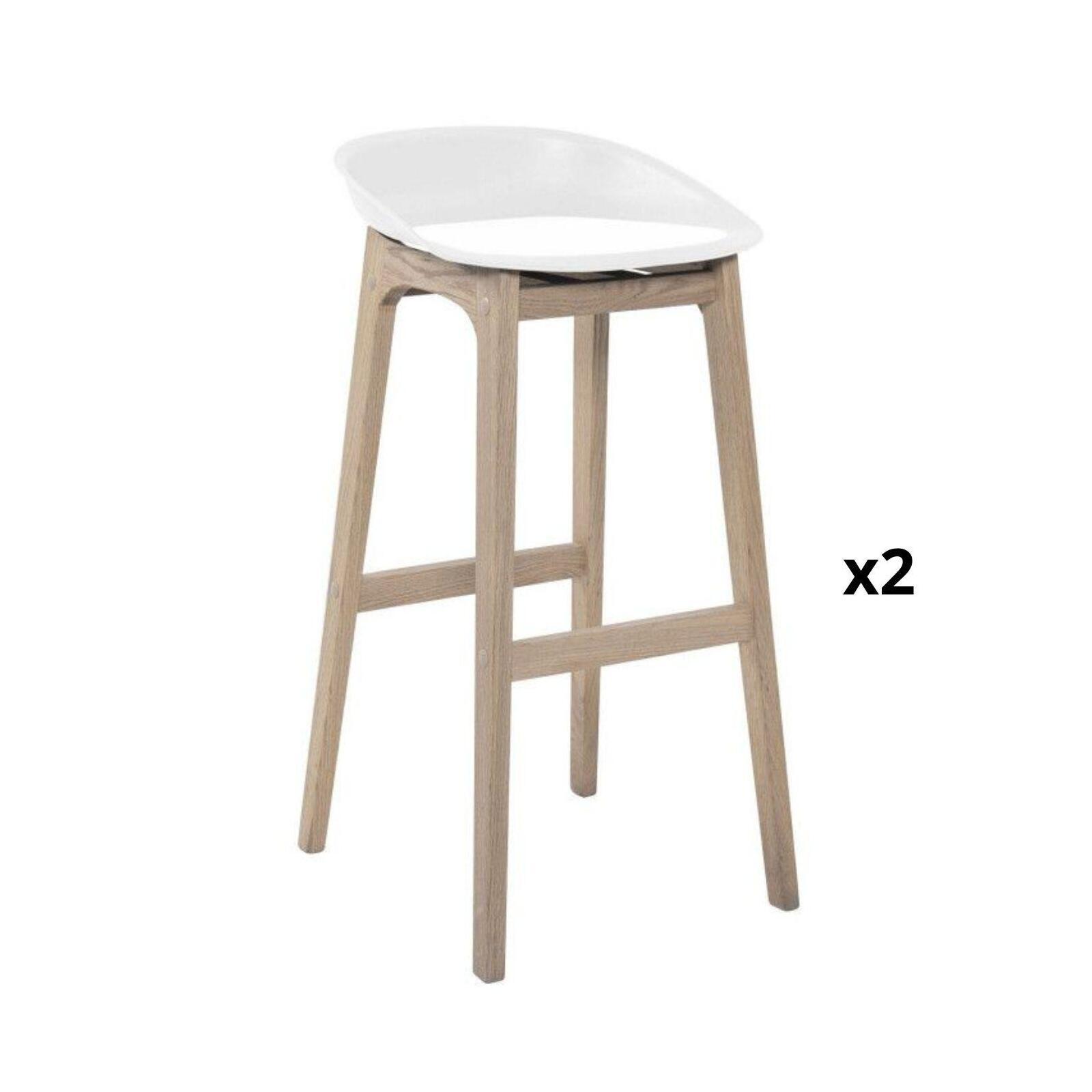 Lot de 4 tabourets de bar 75 cm en chêne et assise blanche