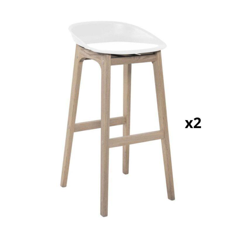 Lot de 4 tabourets de bar 75 cm en chêne et assise blanche