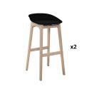 Lot de 4 tabourets de bar 75 cm en chêne et assise blanche