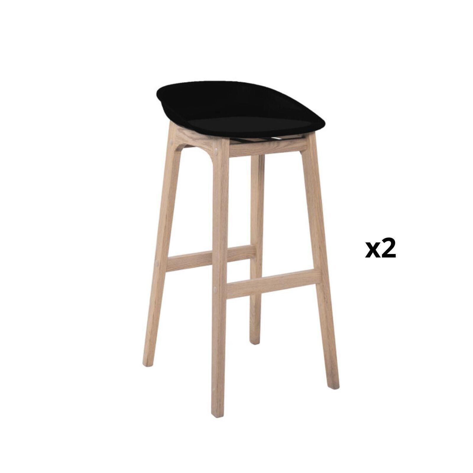 Lot de 4 tabourets de bar 75 cm en chêne et assise blanche