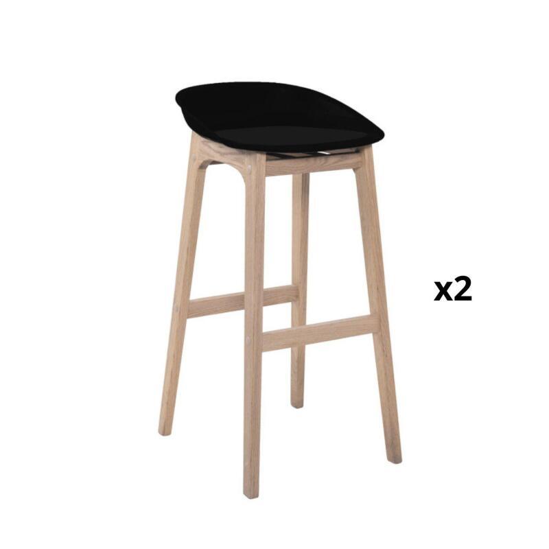 Lot de 4 tabourets de bar 75 cm en chêne et assise blanche