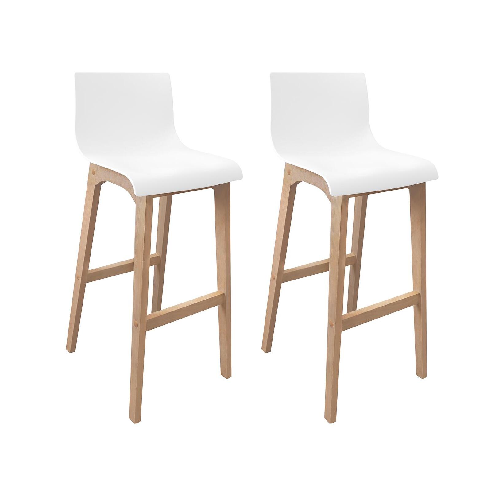 Lot de 4 tabourets de bar 75 cm en chêne et assise blanche