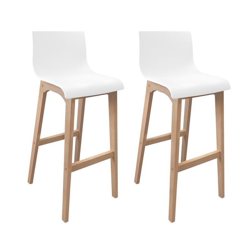 Lot de 4 tabourets de bar 75 cm en chêne et assise blanche