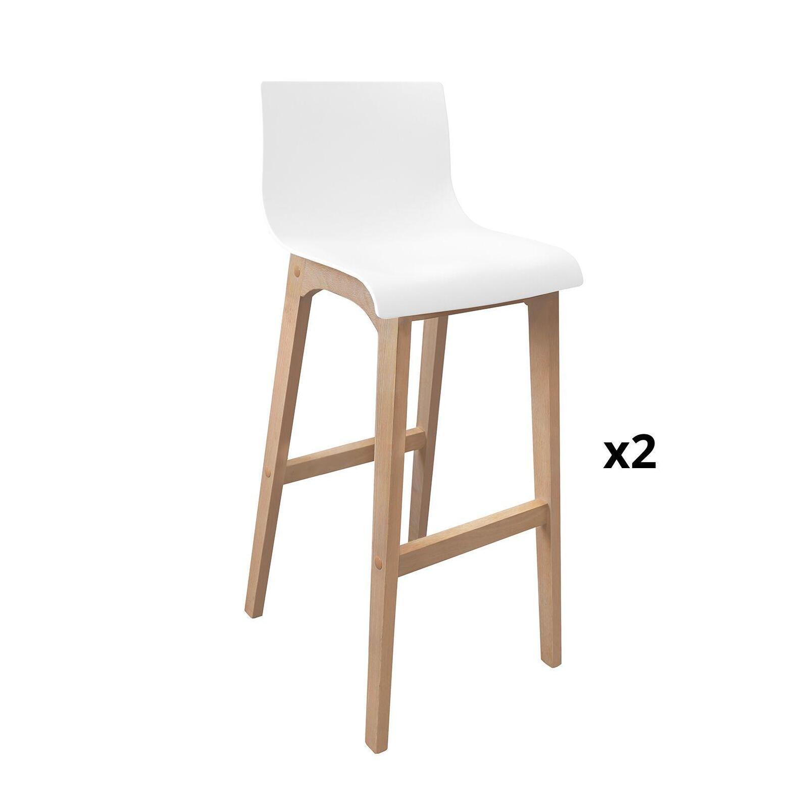 Lot de 4 tabourets de bar 75 cm en chêne et assise blanche