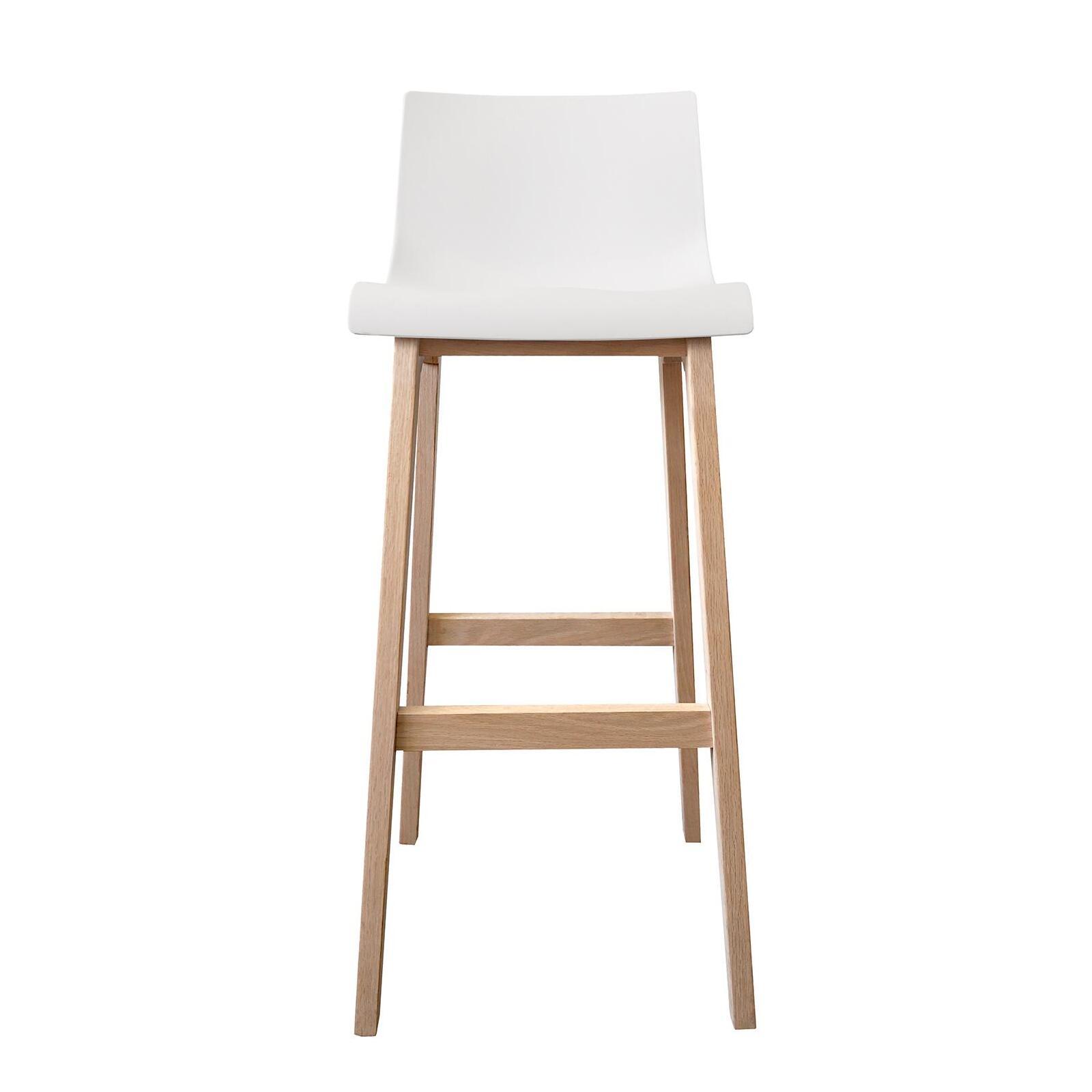 Lot de 4 tabourets de bar 75 cm en chêne et assise blanche