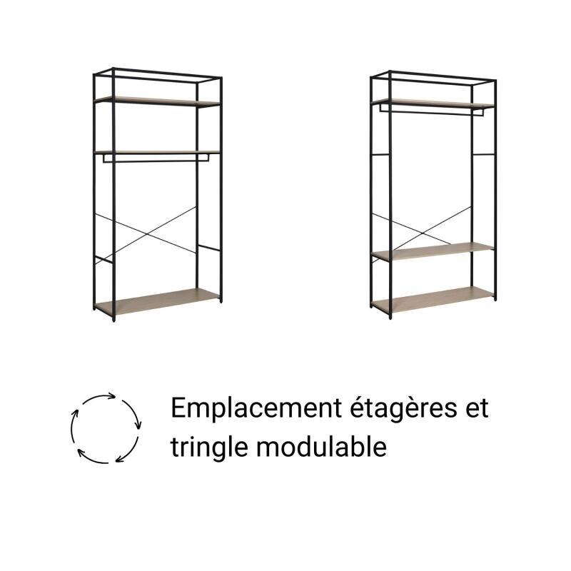Portant vêtements bois et métal NOIR L110 x H200cm JUNE