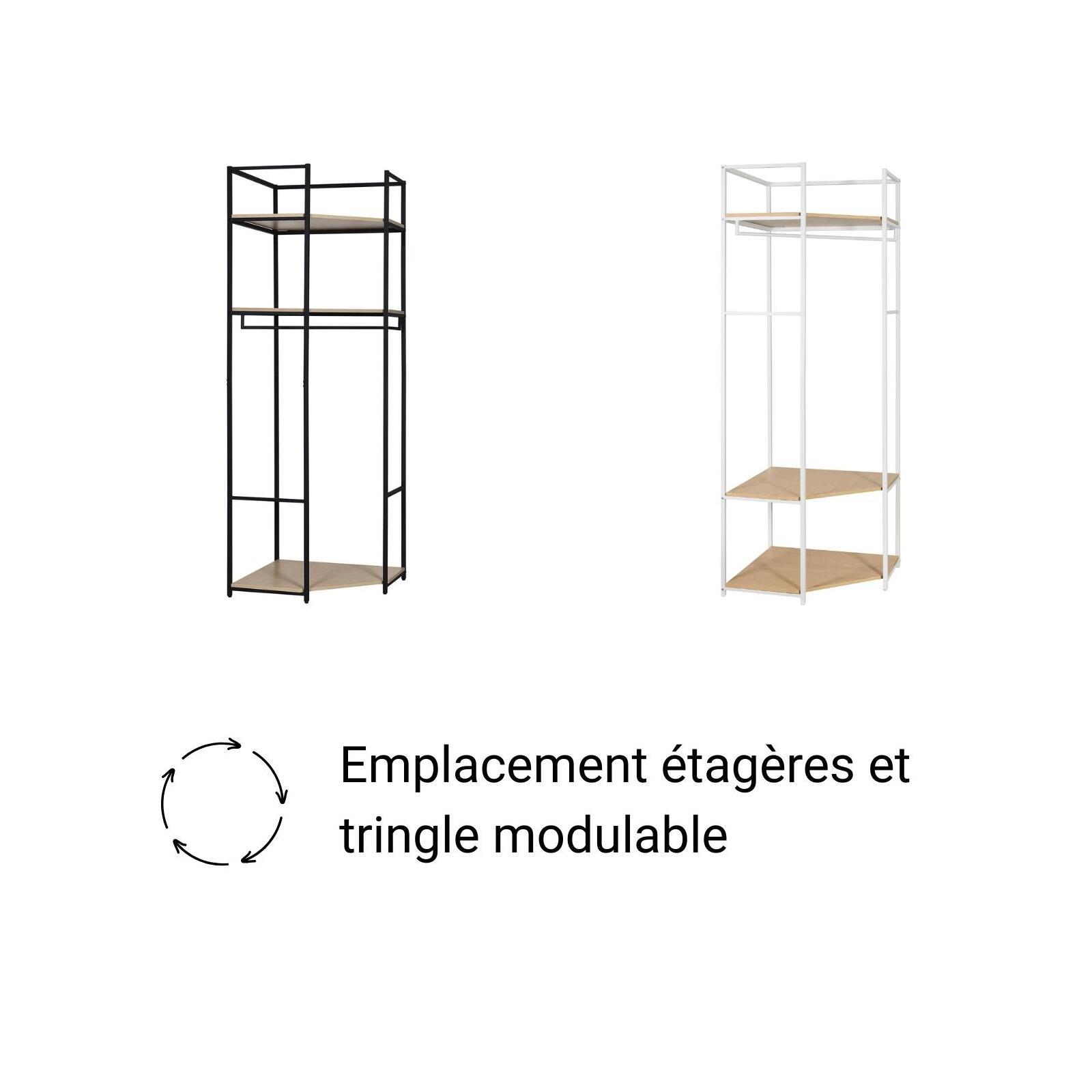Portant d'angle bois et métal Blanc L70 x H200cm