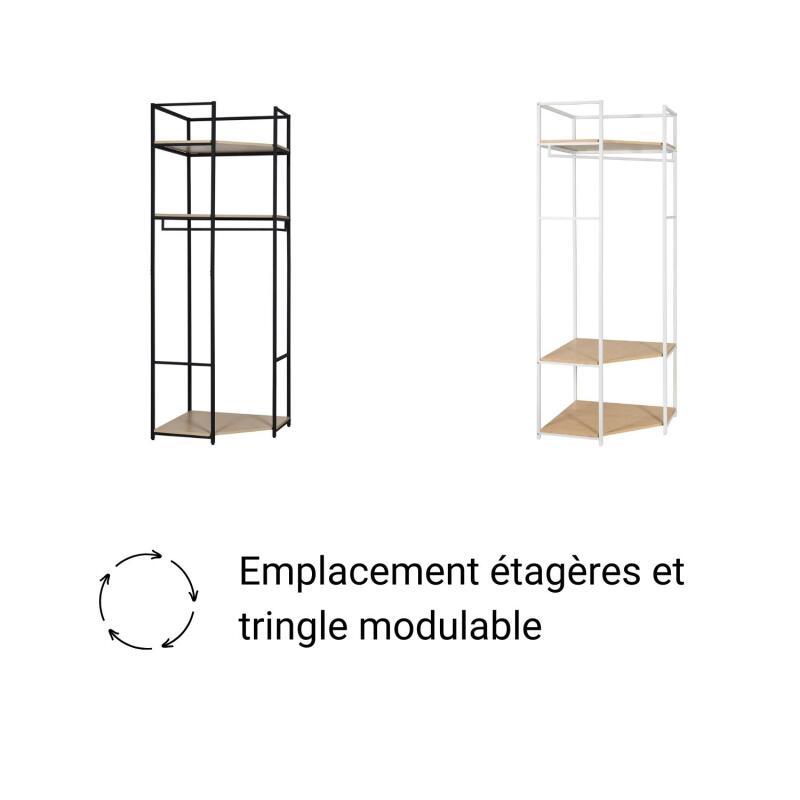 Portant d'angle bois et métal Blanc L70 x H200cm