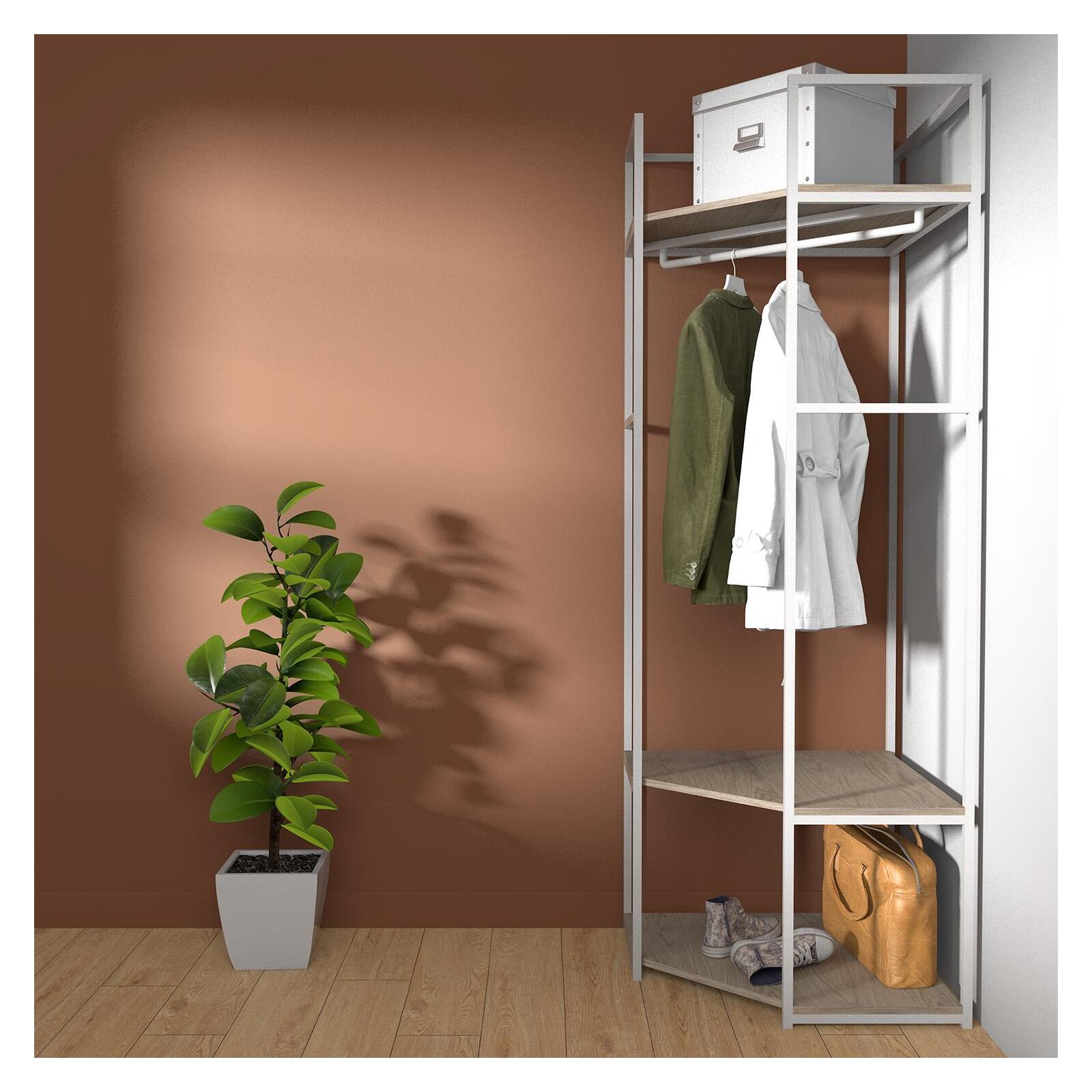 Portant d'angle bois et métal Blanc L70 x H200cm