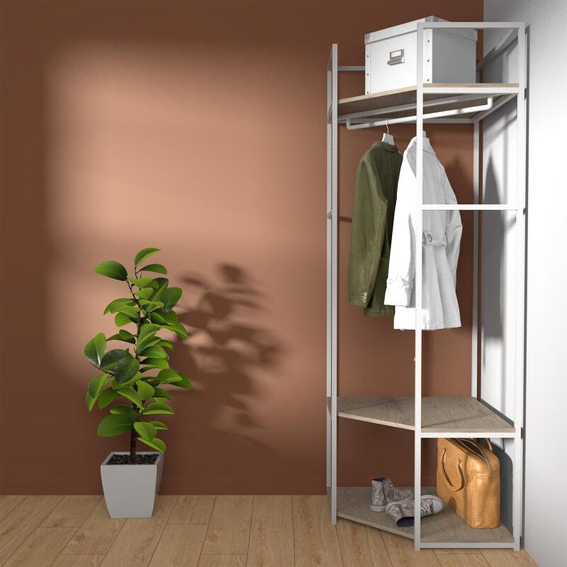 Portant d'angle bois et métal Blanc L70 x H200cm