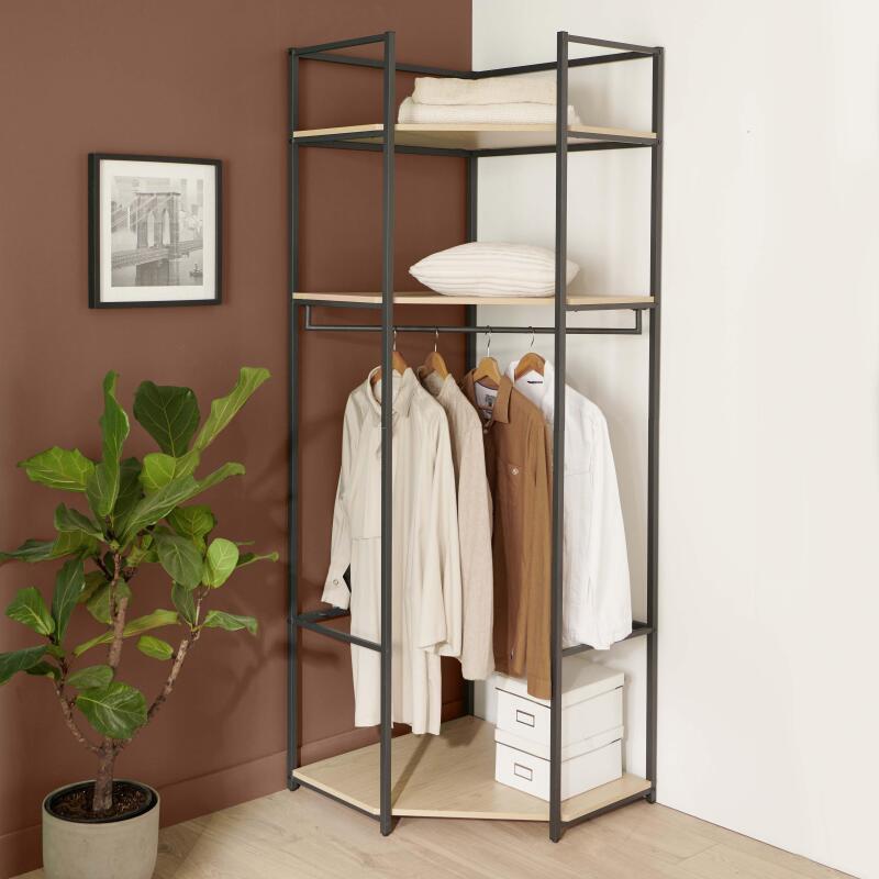 Portant d'angle bois et métal Blanc L70 x H200cm